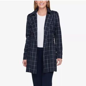 Tommy Hilfiger Navy Plaid Wrap Trench Jacket